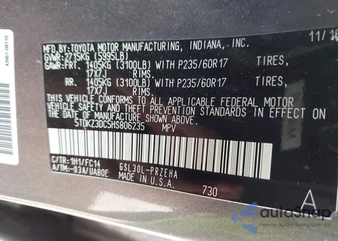 2017 Toyota Sienna Le 8 Passenger z USA, uszkodzony, nr VIN 5TDKZ3DC5HS806235